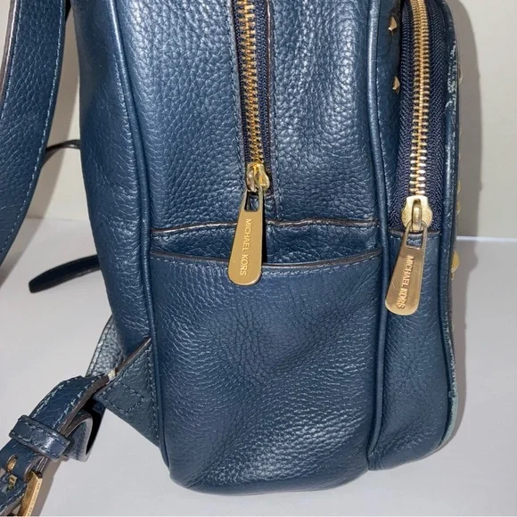 Michael Kors Abbey Backpack Medium Navy Blue Leather Studded *READ - Picture 4 of 14